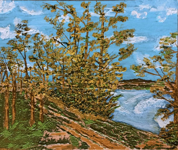 Trees on the lake (ART_7692_51014) - Handpainted Art Painting - 12in X 10in