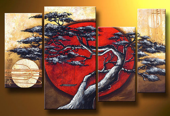 Never Say No - 52in x 36in (Details Inside),RTCSB_08_5236,52in x 36in (12in x 24in x 2pcs ) + (18in x 35in x 1pc) + (10in x 30in x1pc),Oil Colors,Canvas,Tree, Sun,Flowers,Community Artists Group,multipiece,Museum Quality - 100% Handpainted