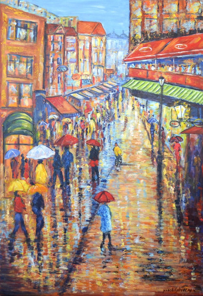 city, landscape, cityscape, rain, rainy day in city, city, city painting, rain painting