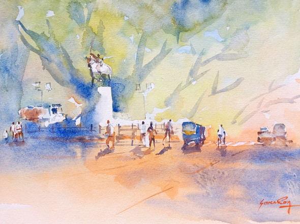 FINE MORNING AT JM ROAD (ART_5774_51509) - Handpainted Art Painting - 14in X 10in