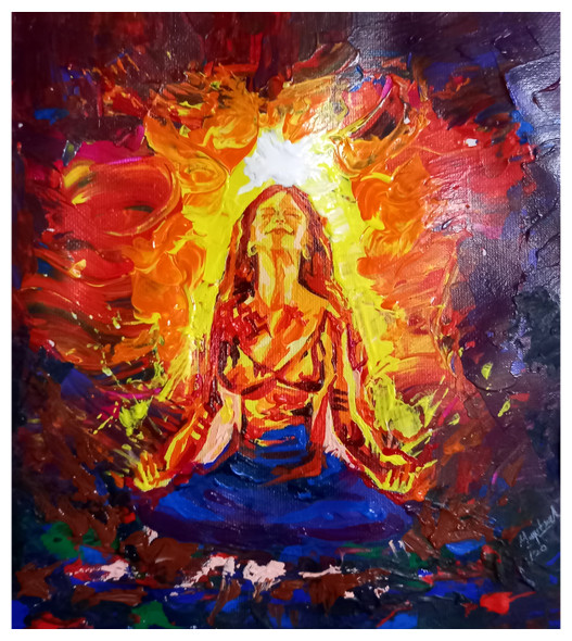 Meditation Girl  (ART_7720_51383) - Handpainted Art Painting - 10in X 12in