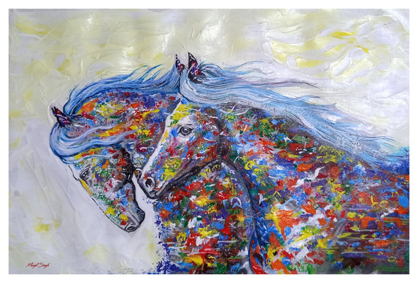 Horses (ART_7720_51382) - Handpainted Art Painting - 12in X 12in