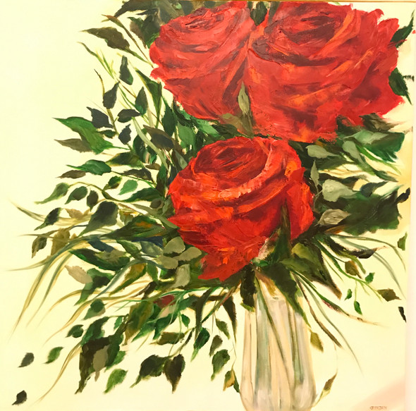Red Roses (ART_7719_51359) - Handpainted Art Painting - 30in X 30in