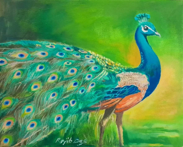 Peacock (ART_4209_48471) - Handpainted Art Painting - 8in X 10in