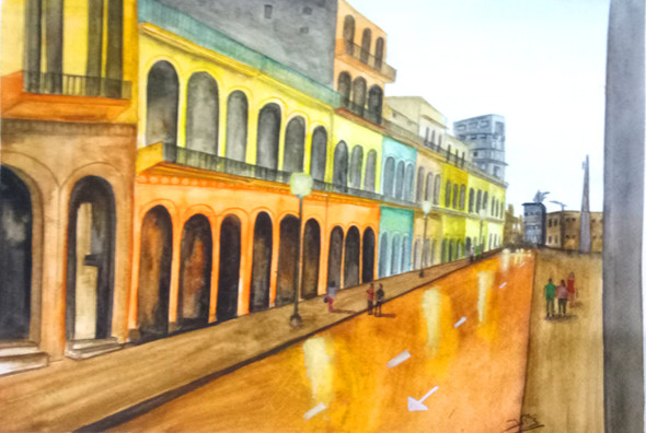 Havana street (ART_398_51623) - Handpainted Art Painting - 16in X 11in