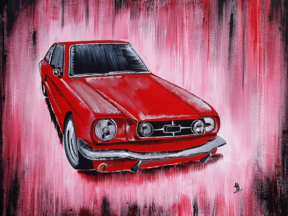 Red Mustang (ART_5839_51629) - Handpainted Art Painting - 24in X 18in