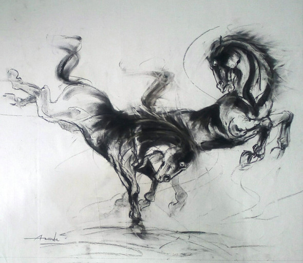 Wild Horses (ART_7456_51605) - Handpainted Art Painting - 30in X 24in