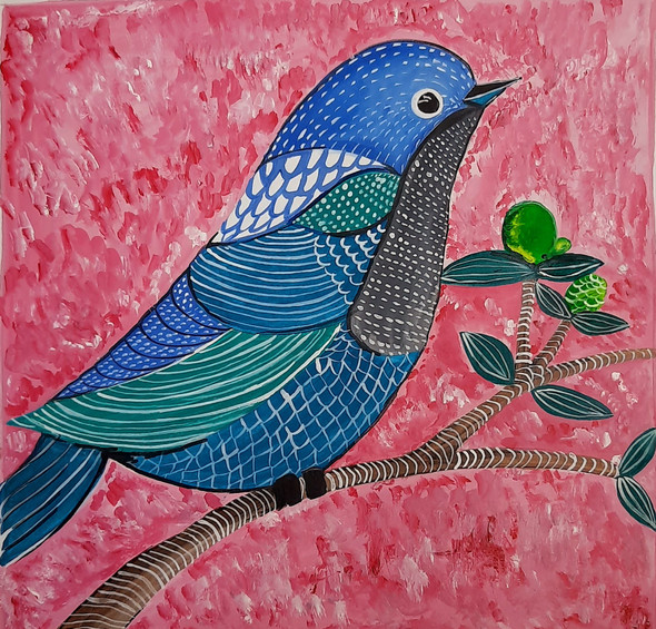 Bird 1 Pink (ART_2399_51534) - Handpainted Art Painting - 8in X 8in