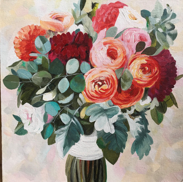 Flower bouquet painting  (ART_7676_50820) - Handpainted Art Painting - 12in X 12in