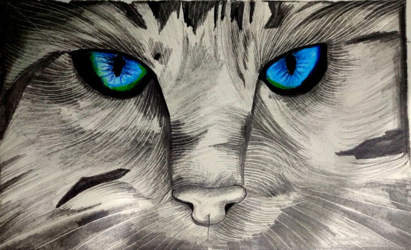 Realistic Cat (ART_7743_51880) - Handpainted Art Painting - 14in X 10in