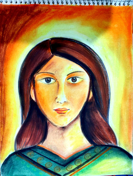 A Sad Girl (ART_7743_51879) - Handpainted Art Painting - 15in X 10in