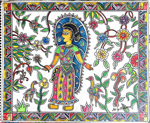 Madhubani (ART_7743_51878) - Handpainted Art Painting - 15in X 10in