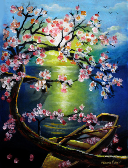 Blossoms (ART_236_51832) - Handpainted Art Painting - 12in X 13in