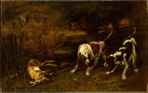 Hunting Dogs With Dead Hare by Gustave Courbet
(PRT_4404) - Canvas Art Print - 22in X 14in