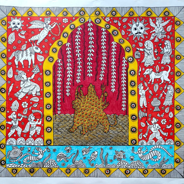 Mata ni pachedi  (ART_7675_52299) - Handpainted Art Painting - 32in X 29in