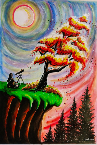 Moonlight (ART_5271_52247) - Handpainted Art Painting - 12in X 18in