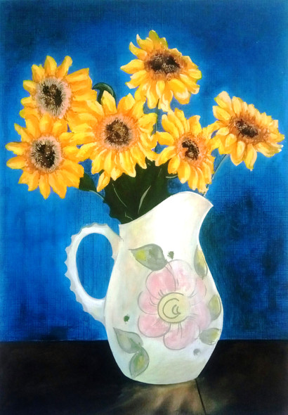 Flowers - Sunflower (ART_7763_52277) - Handpainted Art Painting - 6in X 8in