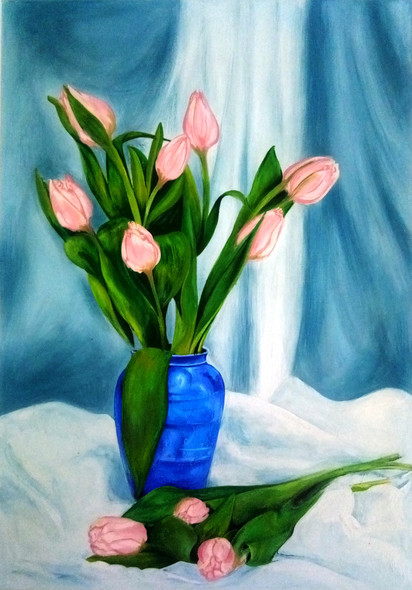 Flowers - Tulips (ART_7763_52276) - Handpainted Art Painting - 6in X 9in