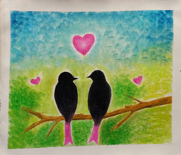 Love birds (ART_3306_52232) - Handpainted Art Painting - 14in X 12in