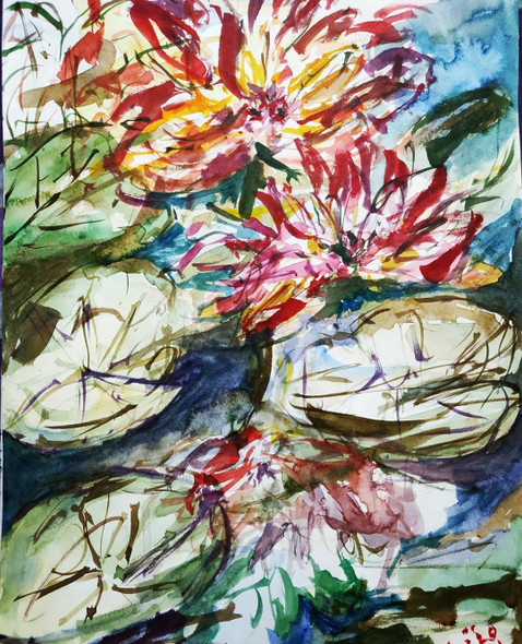 Lotus multicolored (ART_7759_52177) - Handpainted Art Painting - 16in X 12in