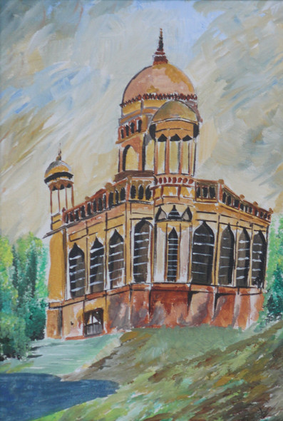 A old building (ART_2683_52037) - Handpainted Art Painting - 12in X 18in