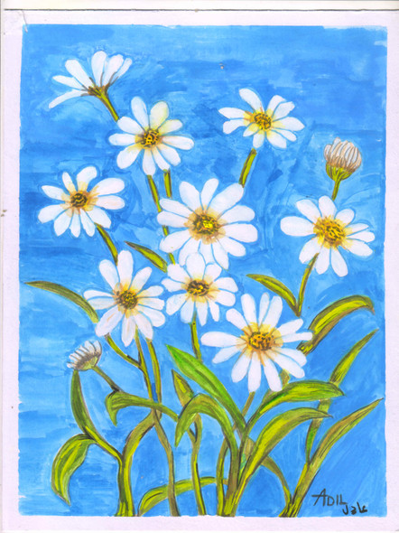 White Daisies (ART_7746_52032) - Handpainted Art Painting - 8in X 11in