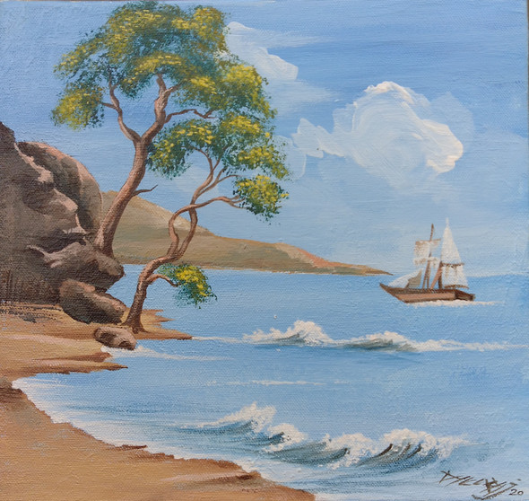 Sea scape (ART_7699_52023) - Handpainted Art Painting - 11in X 11in