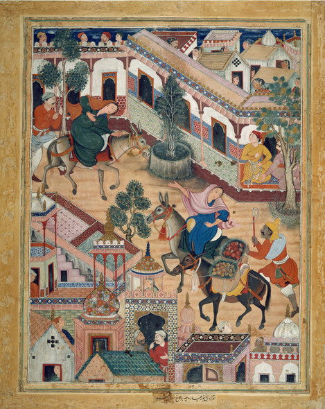 "The Spy Zambur Brings Mahiya To The City Of Tawariq", Folio From A Hamzanama (Book Of Hamza) by Attributed to Kesav Das
(PRT_4580) - Canvas Art Print - 18in X 22in