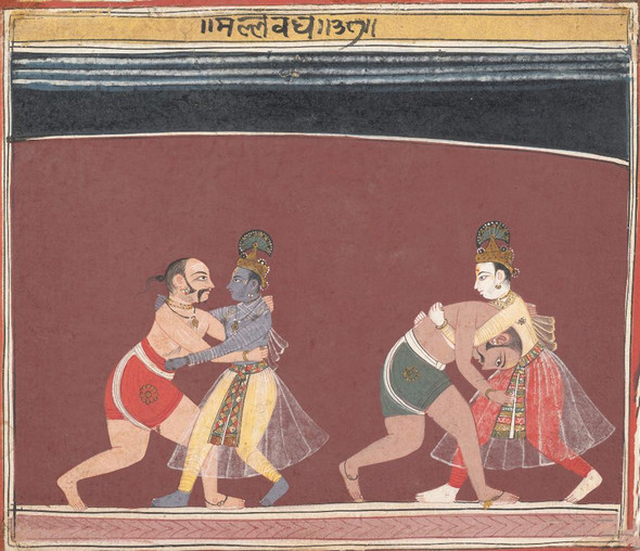 Krishna And Balarama Fight The Evil King Kamsa‚Äôs Wrestlers
(PRT_4603) - Canvas Art Print - 20in X 17in