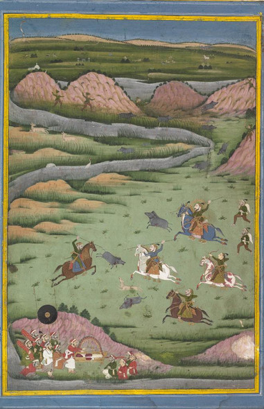 Maharana Amar Singh II Or Sangram Singh Hunting Wild Boar
(PRT_4613) - Canvas Art Print - 15in X 24in