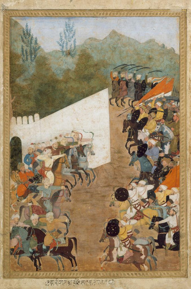 "The Battle Of Shahbarghan", Folio From A Padshahnama
(PRT_4702) - Canvas Art Print - 15in X 23in