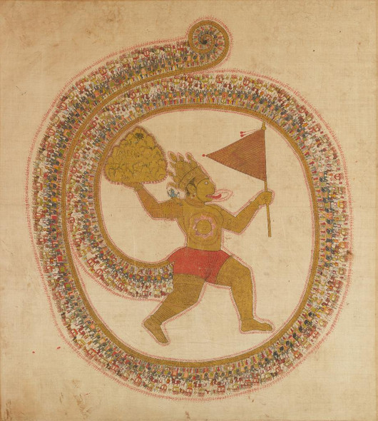 Hanuman Bearing The Mountaintop With Medicinal Herbs
(PRT_4655) - Canvas Art Print - 16in X 17in