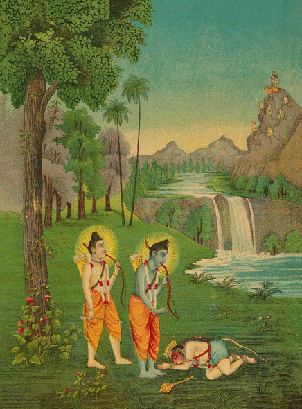 Rama, Lakshmana, And Hanuman
(PRT_4678) - Canvas Art Print - 15in X 21in