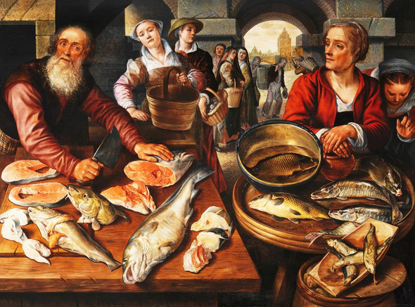 Fish Market  by Joachim Beuckelaer
(PRT_4726) - Canvas Art Print - 23in X 17in