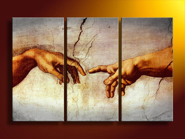 Creation of Adam by Michelangelo Replica Painting - 48in X 32in (16in X 32in X each X 3Pcs.),RTCSB_45_4832,Oil Colors,Museum Quality - 100% Handpainted,Multipiece Paintings - Buy Painting Online in India.