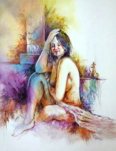 Beautiful Indian Woman - Nude (ART_1038_52717) - Handpainted Art Painting - 24in X 30in