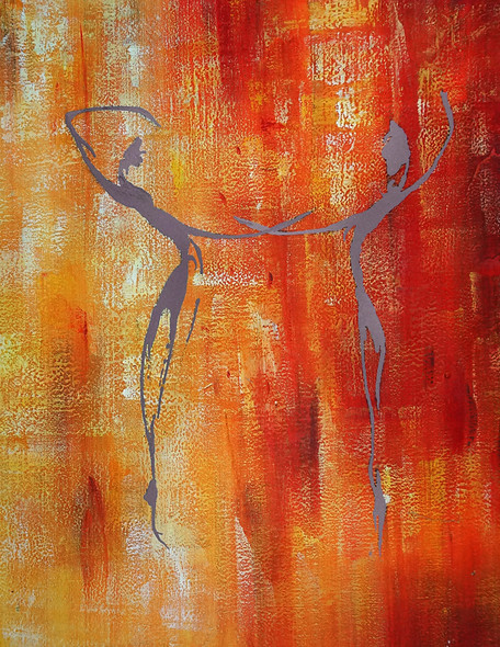 abstract, abstract painting, couple, abstract couple painting, orange