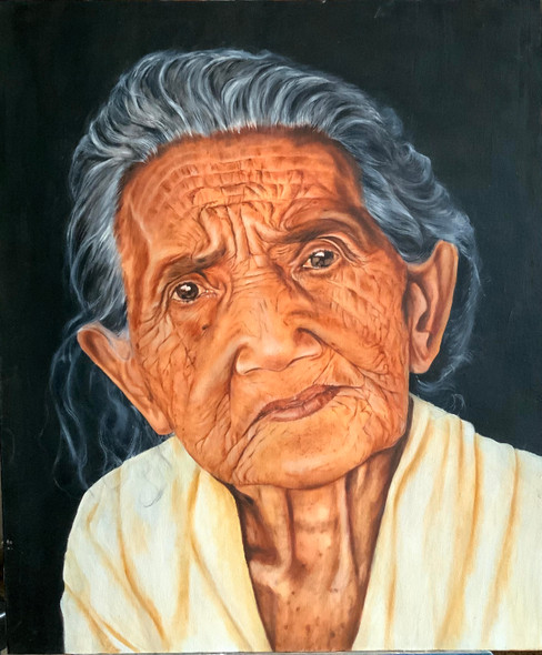 Old Woman (ART_3240_52663) - Handpainted Art Painting - 30in X 36in