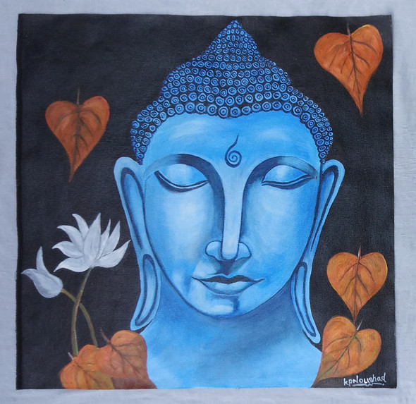 Budha (ART_7788_52539) - Handpainted Art Painting - 20in X 20in