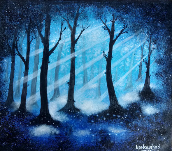 Forest in moonlight (ART_7788_52531) - Handpainted Art Painting - 23in X 20in