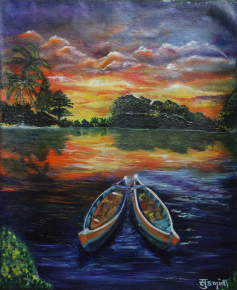 Beautiful Sunset (ART_6155_51791) - Handpainted Art Painting - 16in X 20in