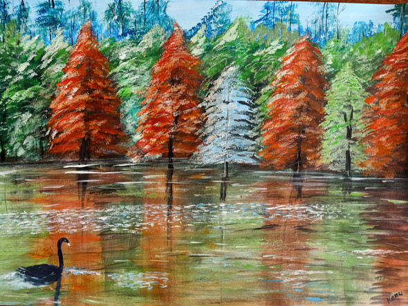 Autumn forest (ART_7768_52344) - Handpainted Art Painting - 22in X 15in