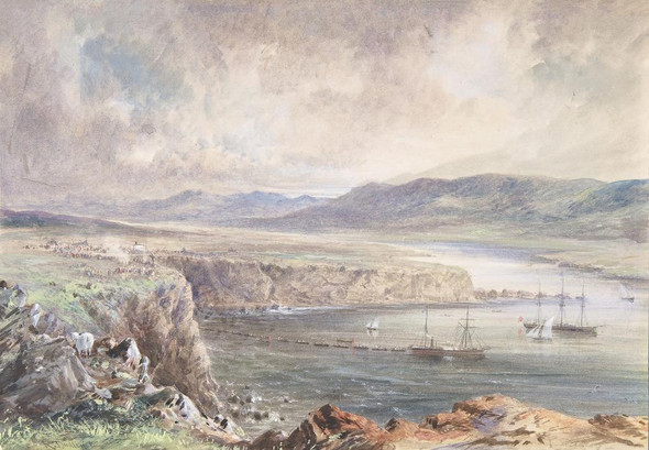 Foilhummerum Bay, Valentia, Looking From Cromwell Fort- The Caroline And Boats Laying The Earth Wire, July 21st, 1865  by Robert Charles Dudley
(PRT_5134) - Canvas Art Print - 20in X 14in