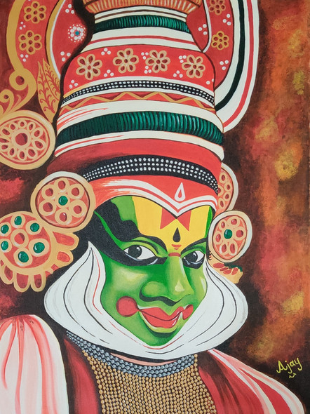 Kathakali artist (ART_7674_53076) - Handpainted Art Painting - 28in X 36in