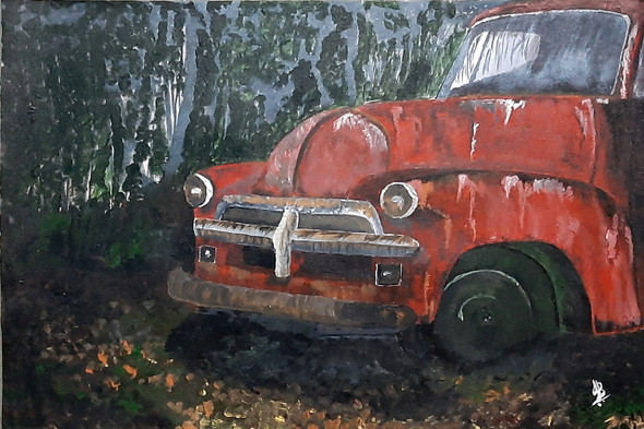 Rusty Red Car (PRT_5839_53019) - Canvas Art Print - 24in X 18in