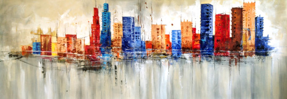 Abstract Colorful City (ART_1038_53001) - Handpainted Art Painting - 72in X 24in