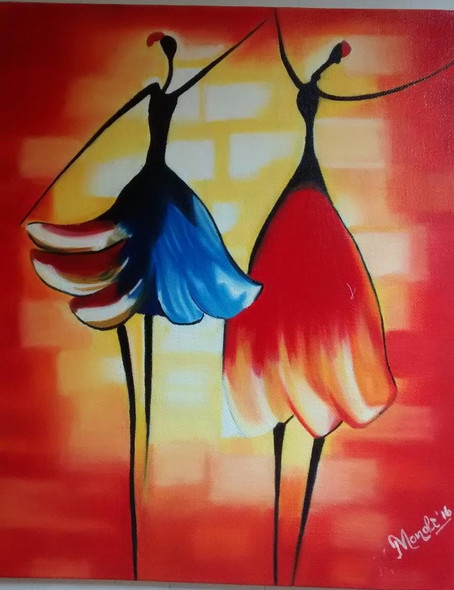 Dancing Dolls (ART_6287_52647) - Handpainted Art Painting - 10in X 12in