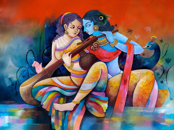 Haripriya (हरिप्रिया) 2 (ART_3298_39577) - Handpainted Art Painting - 48in X 36in