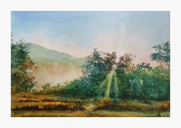 Morning Rays (ART_7812_53123) - Handpainted Art Painting - 16in X 10in