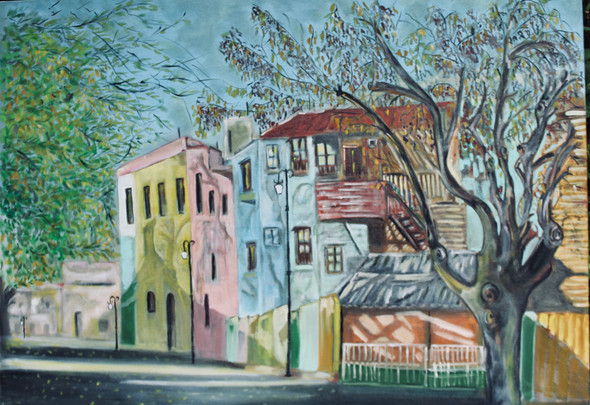 Colourful Street (ART_7723_53105) - Handpainted Art Painting - 48in X 36in